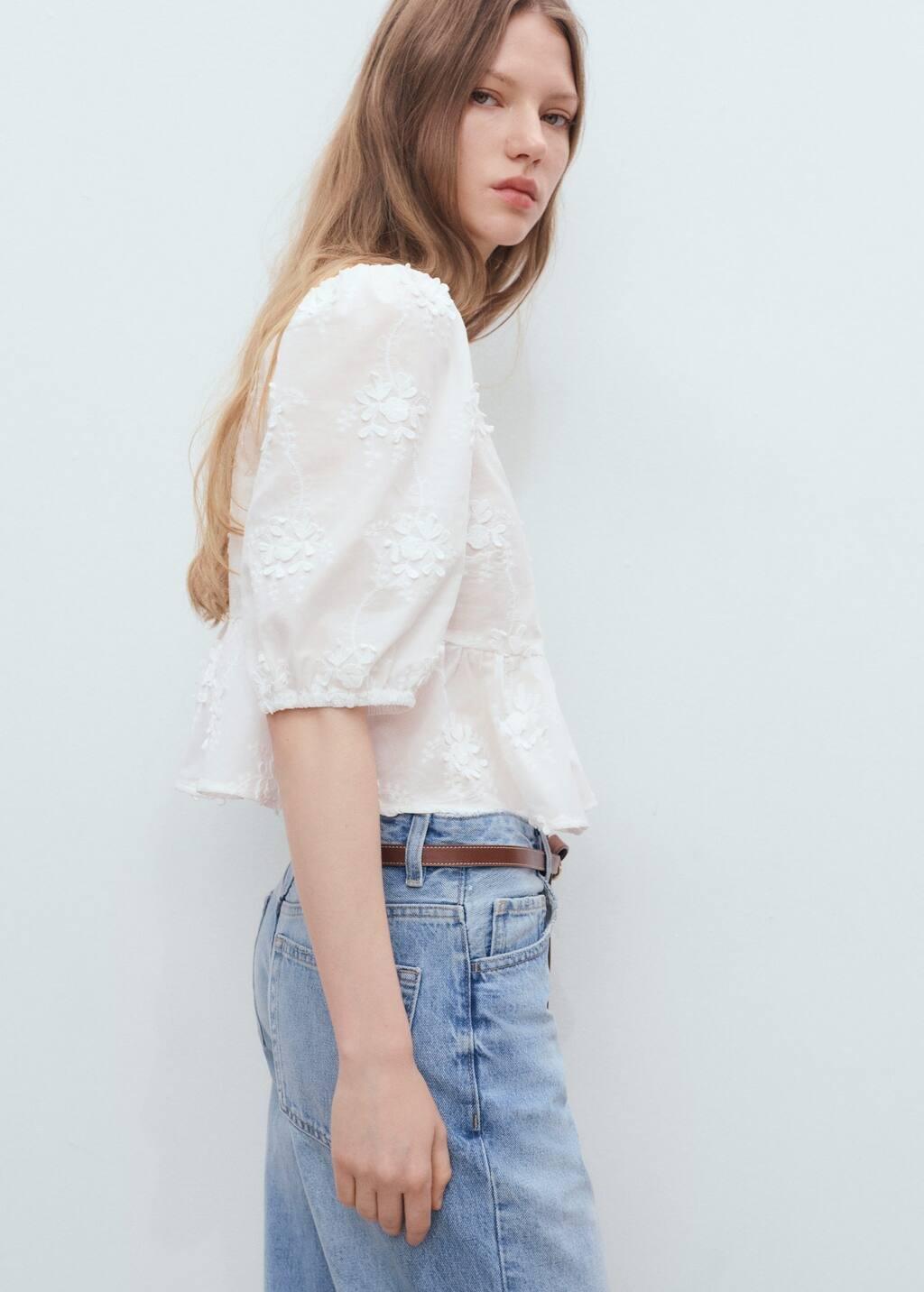NATURAL WHITE Cotton embroidered blouse, , large image number 2