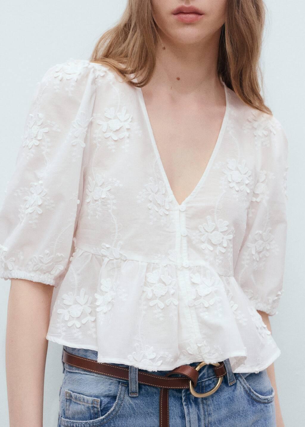NATURAL WHITE Cotton embroidered blouse, , large image number 3