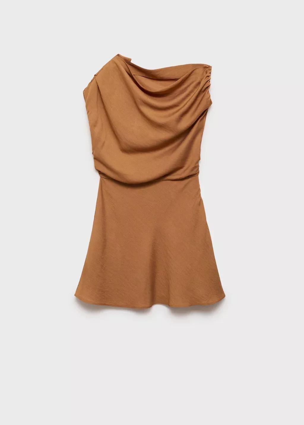 Orange Asymmetric Draped Gown, , large image number 3