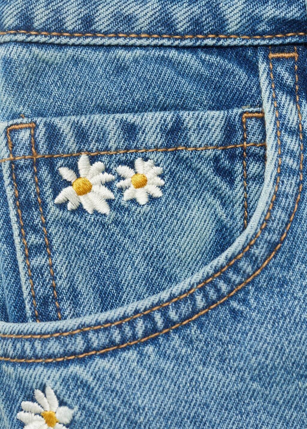 Blue Floral-Embroidered Denim Bermuda Shorts, , large image number 2