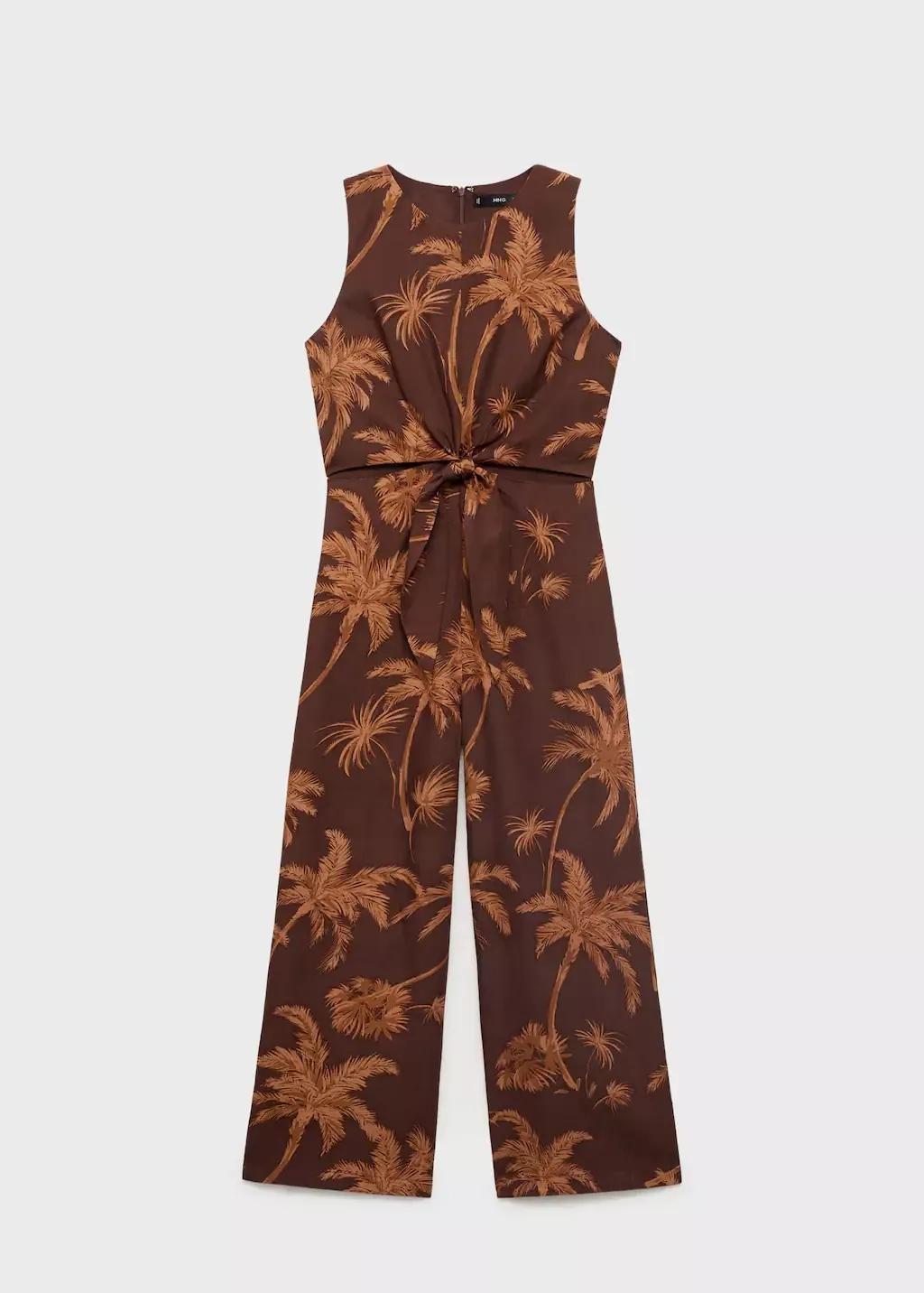 Brown Lyocell Jumpsuit With Cut-Out And Knot Detail, Brown, medium