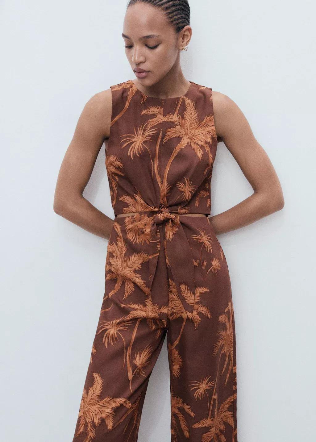Brown Lyocell Jumpsuit With Cut-Out And Knot Detail, Brown, medium