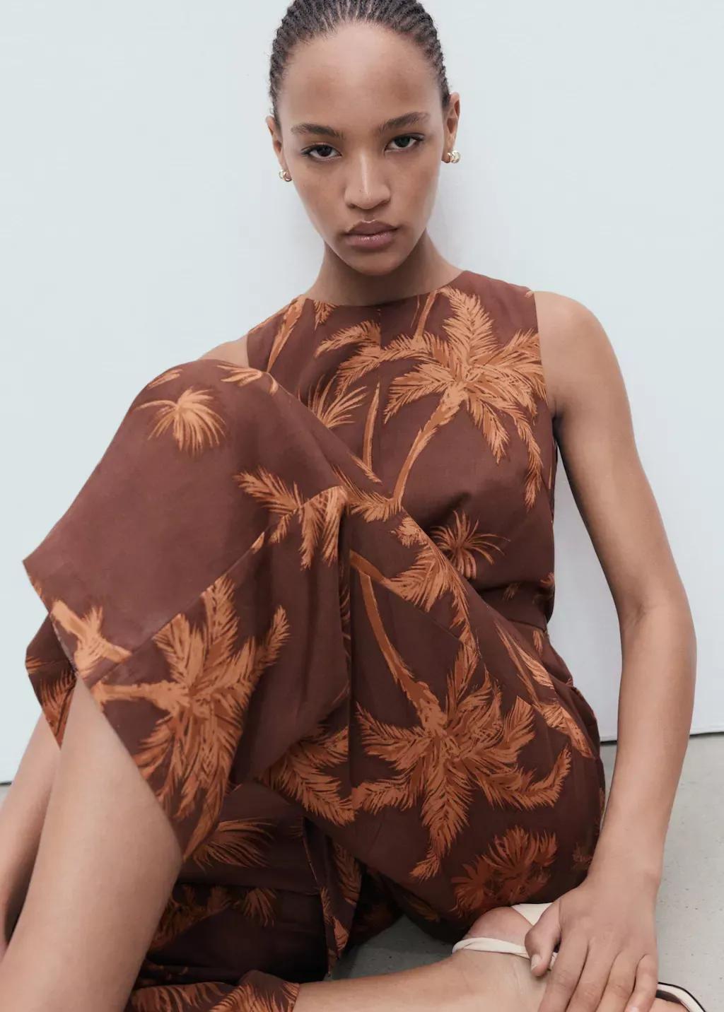 Brown Lyocell Jumpsuit With Cut-Out And Knot Detail, Brown, large image number 3