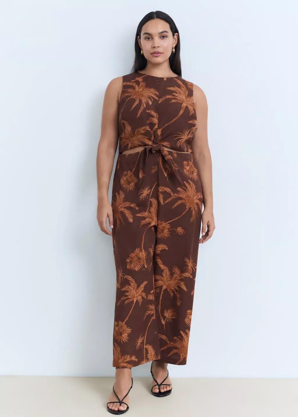 Brown Lyocell Jumpsuit With Cut-Out And Knot Detail, Brown, large image number 5