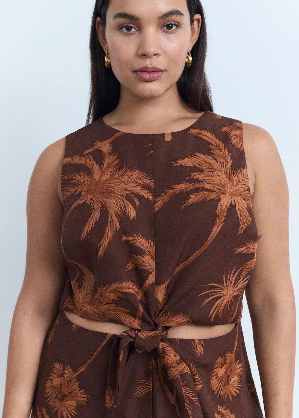 Brown Lyocell Jumpsuit With Cut-Out And Knot Detail, Brown, large image number 6