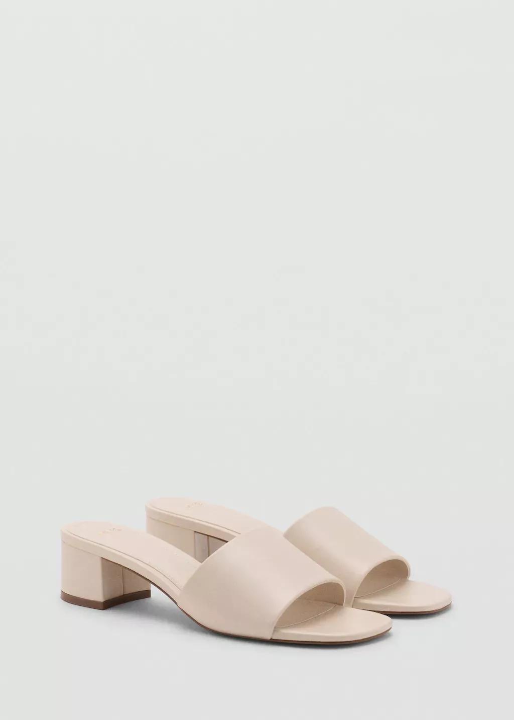 Cream Block-Heel Sandals With Strap, , large image number 0