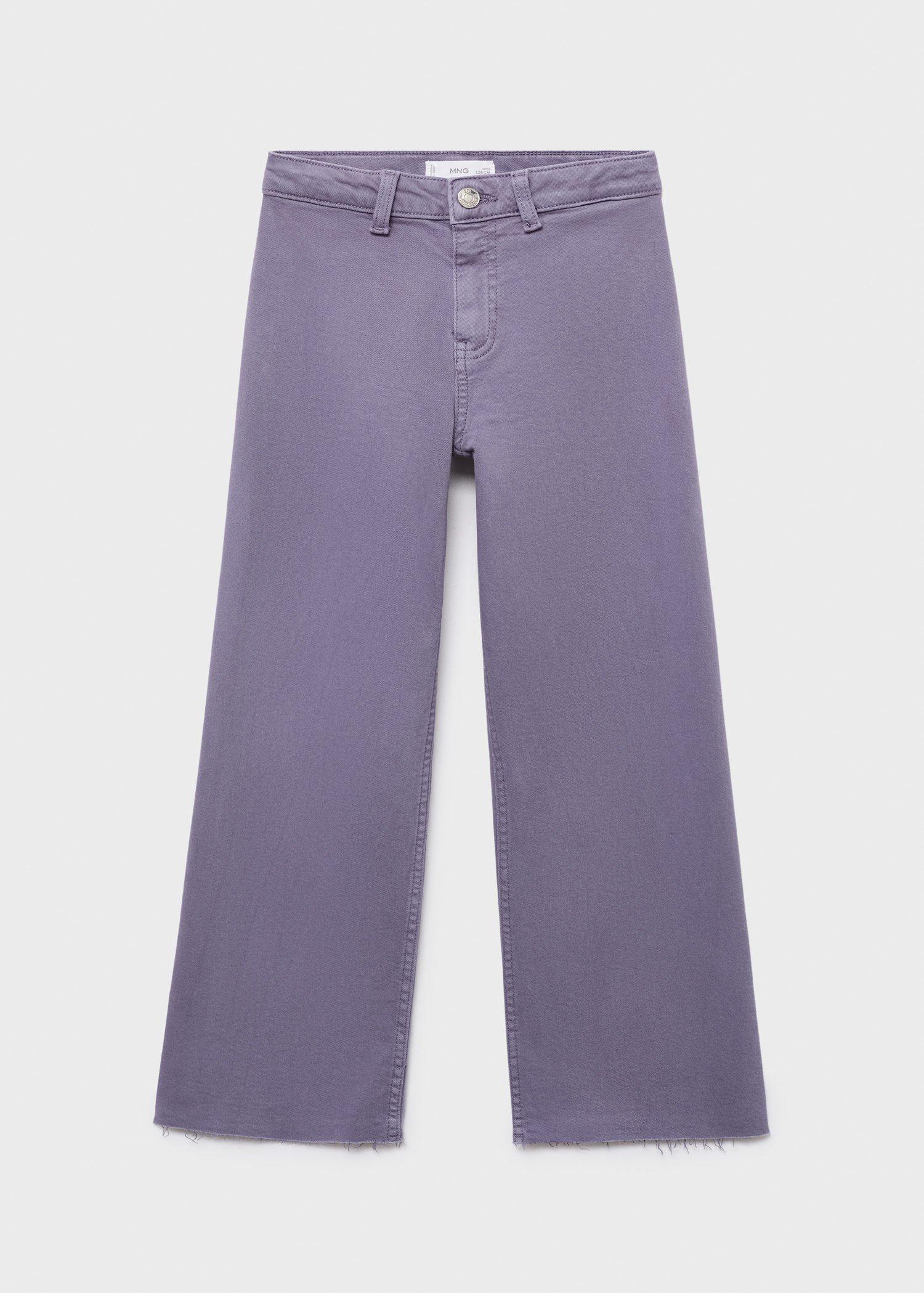 Purple Wideleg Low Frayed Hem Jeans, Medium Purple, large image number 0