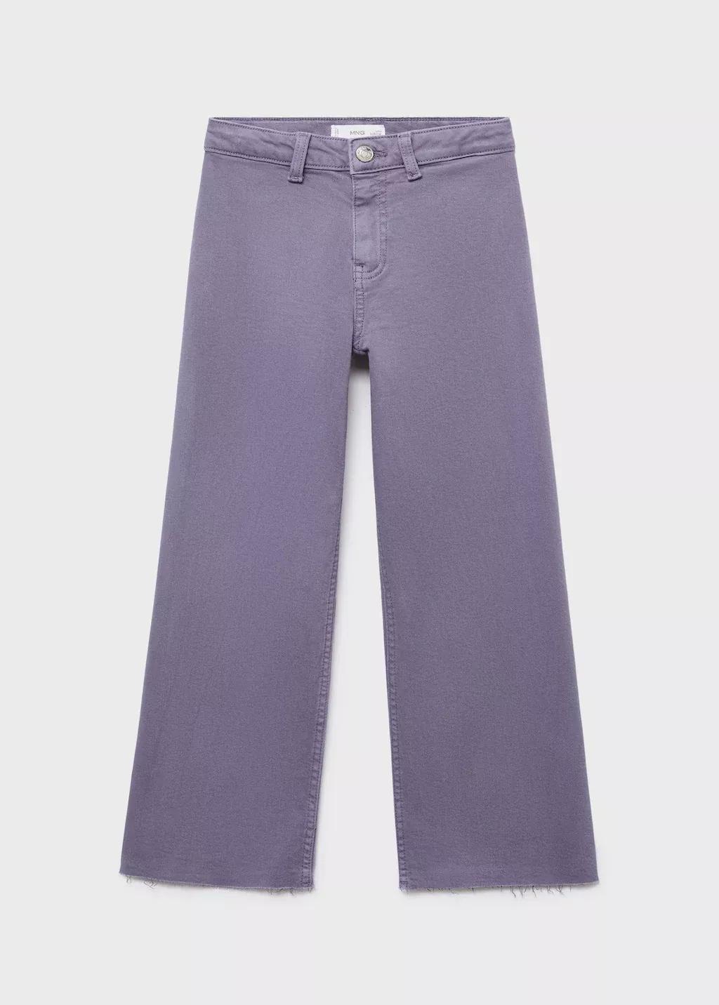 Purple Wideleg Low Frayed Hem Jeans, Medium Purple, large image number 1