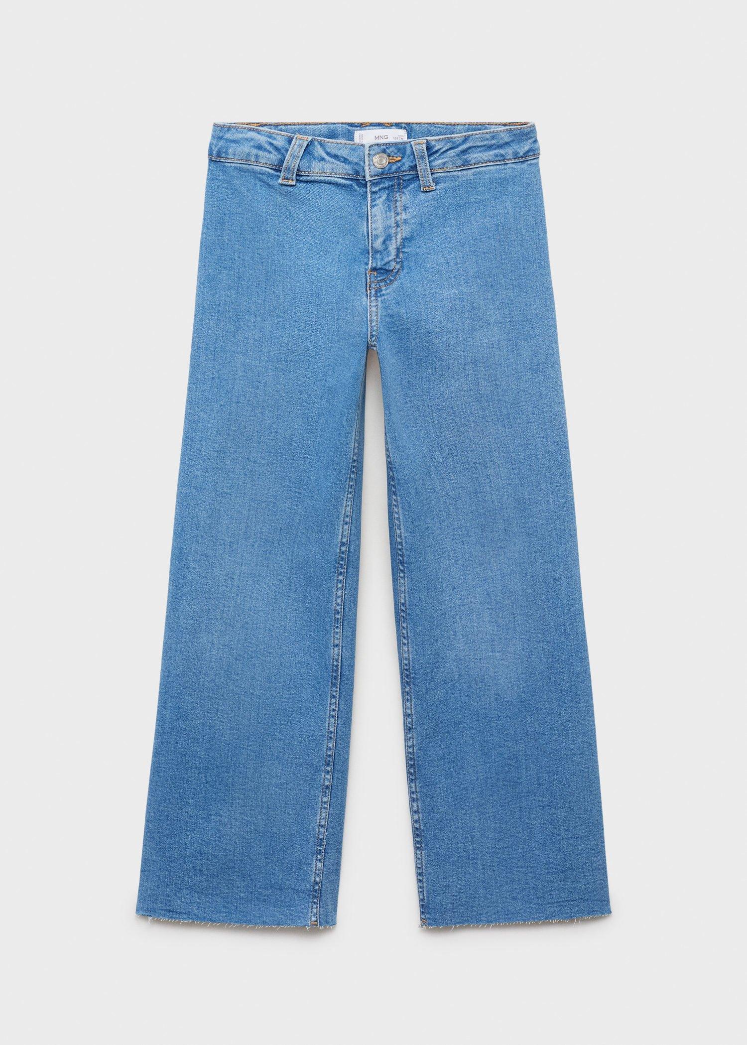 Blue Wideleg Low Frayed Hem Jeans, , large image number 0