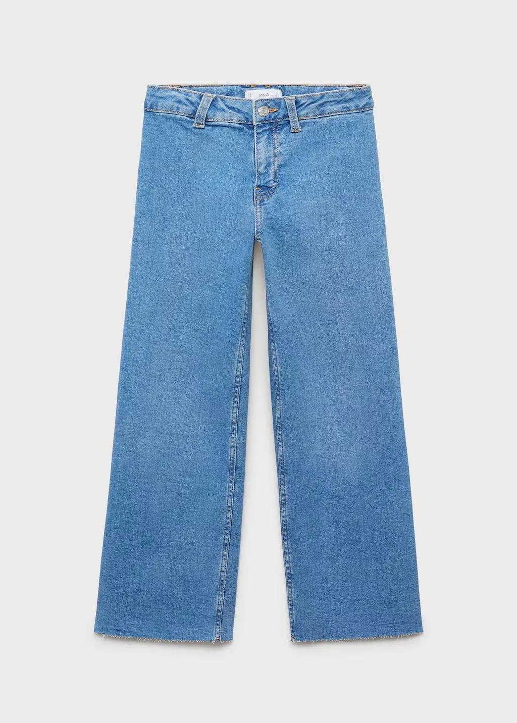 Blue Wideleg Low Frayed Hem Jeans, , large image number 1