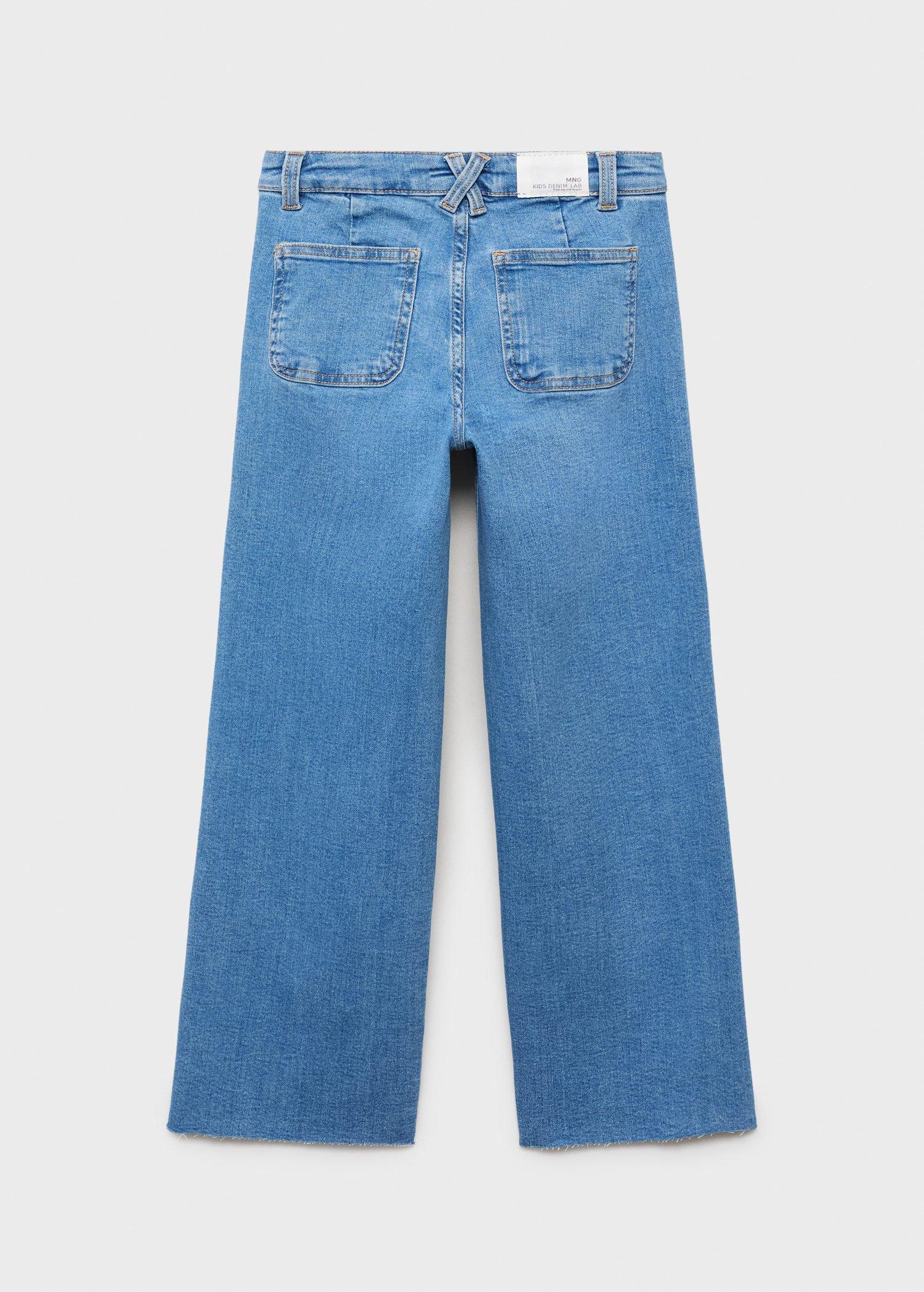 Blue Wideleg Low Frayed Hem Jeans, , large image number 2
