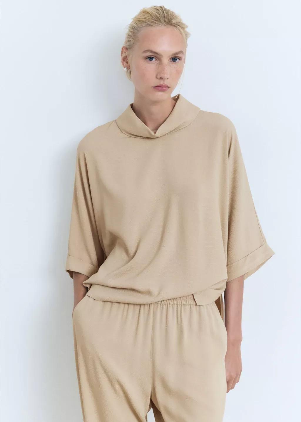 Beige Oversized Flowing Blouse, Light Beige, large image number 1