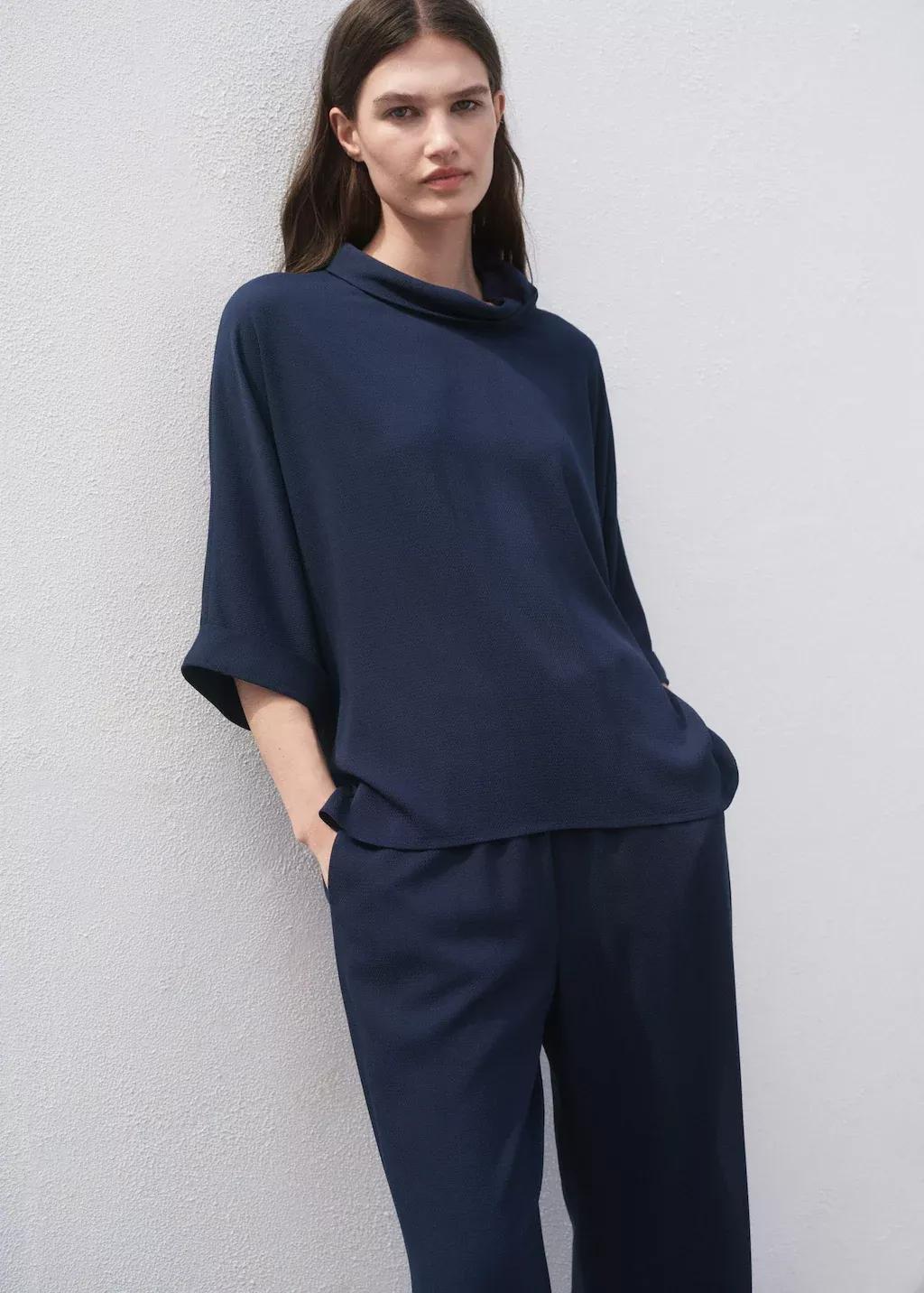 Navy Oversized Flowing Blouse, Navy, large image number 1
