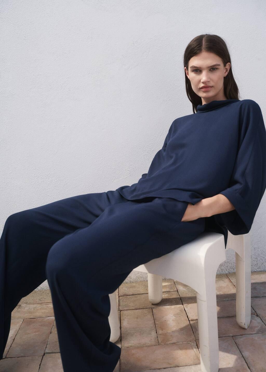 Navy Oversized Flowing Blouse, Navy, large image number 3