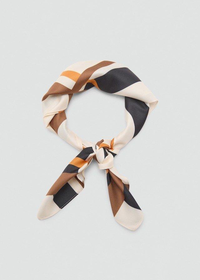 Beige Striped Satin Scarf, , medium