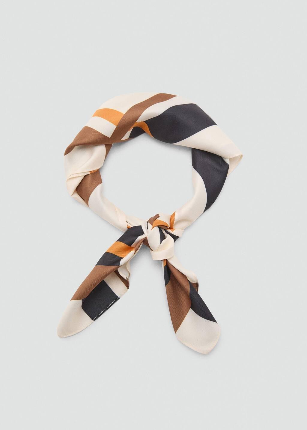 Beige Striped Satin Scarf, Light Beige, large image number 3
