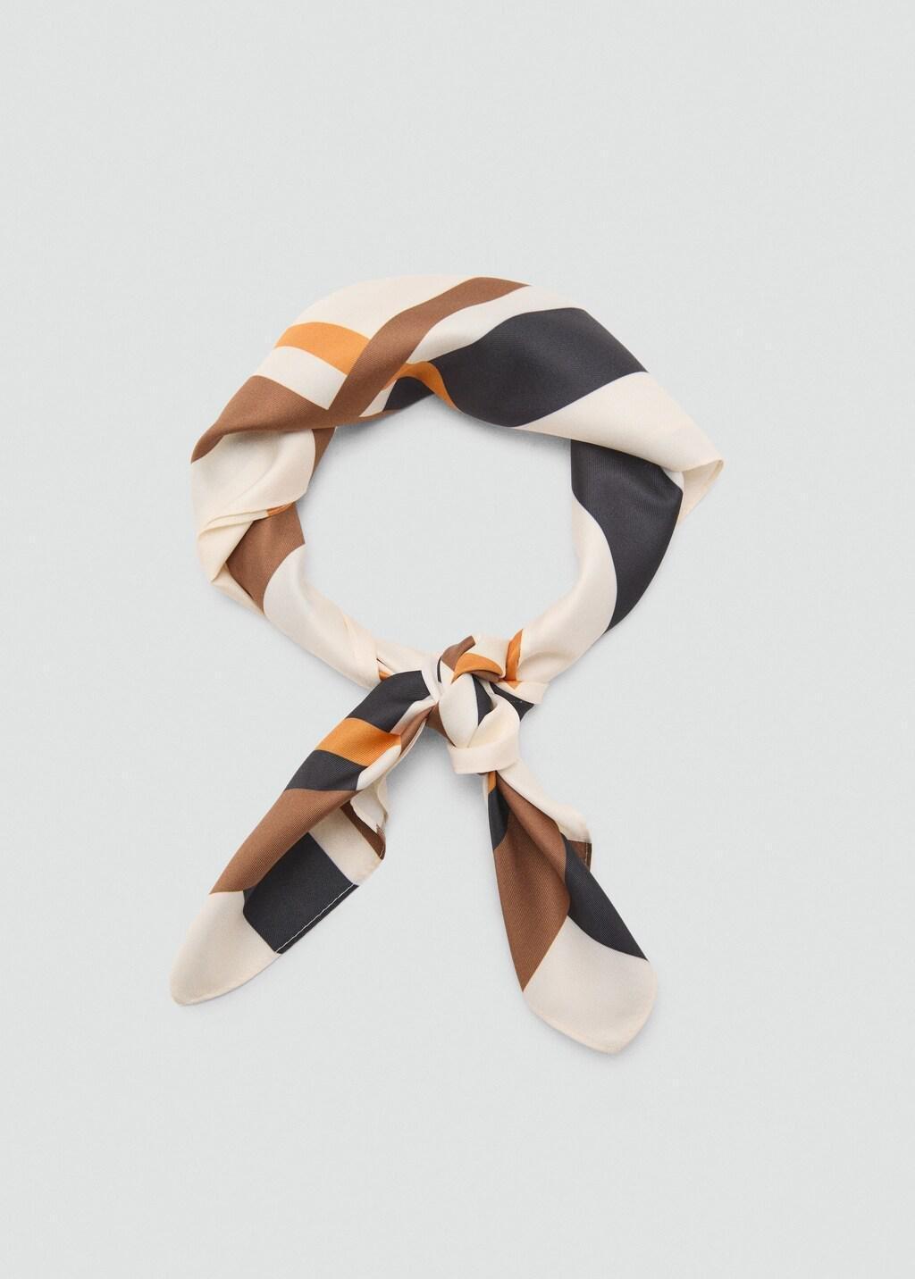 Beige Striped Satin Scarf, Light Beige, large image number 4
