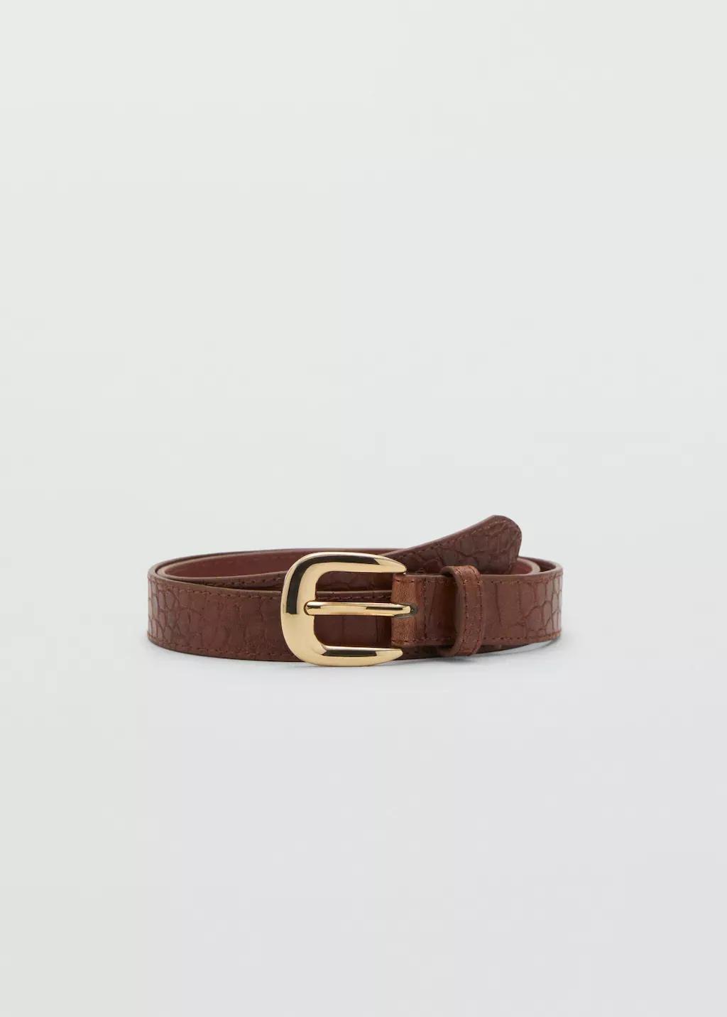 Brown Croco Leather-Effect Belt, , large image number 3