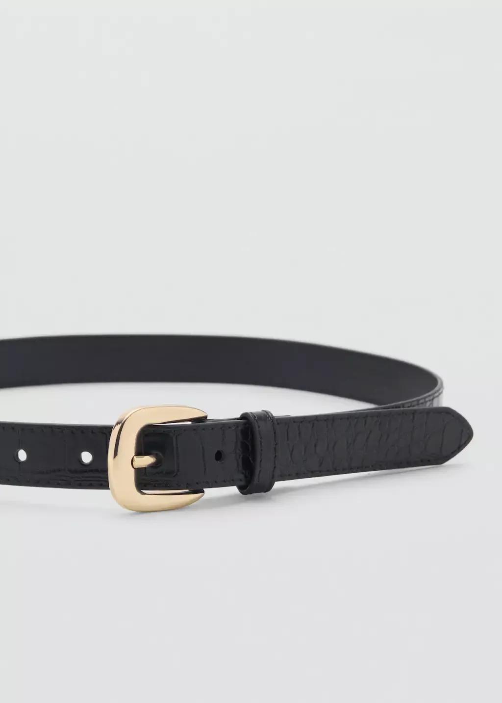 Black Croco Leather-Effect Belt, , large image number 0
