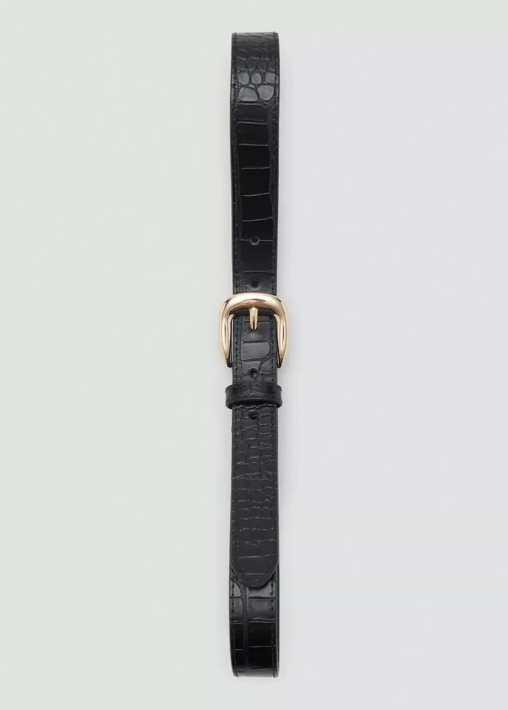 Black Croco Leather-Effect Belt, , large image number 2