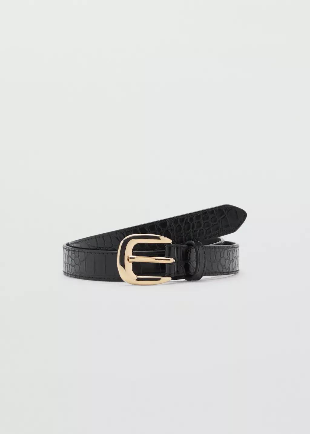 Black Croco Leather-Effect Belt, , large image number 3