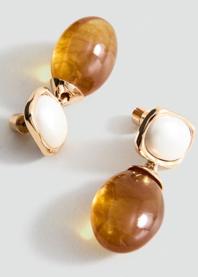 Gold Resin Pendant Earrings, 0201_OR, large image number 1