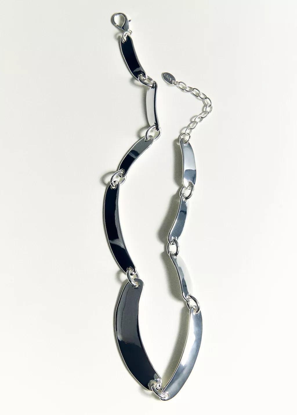 Silver Metal Plate Necklace, Silver, large image number 3