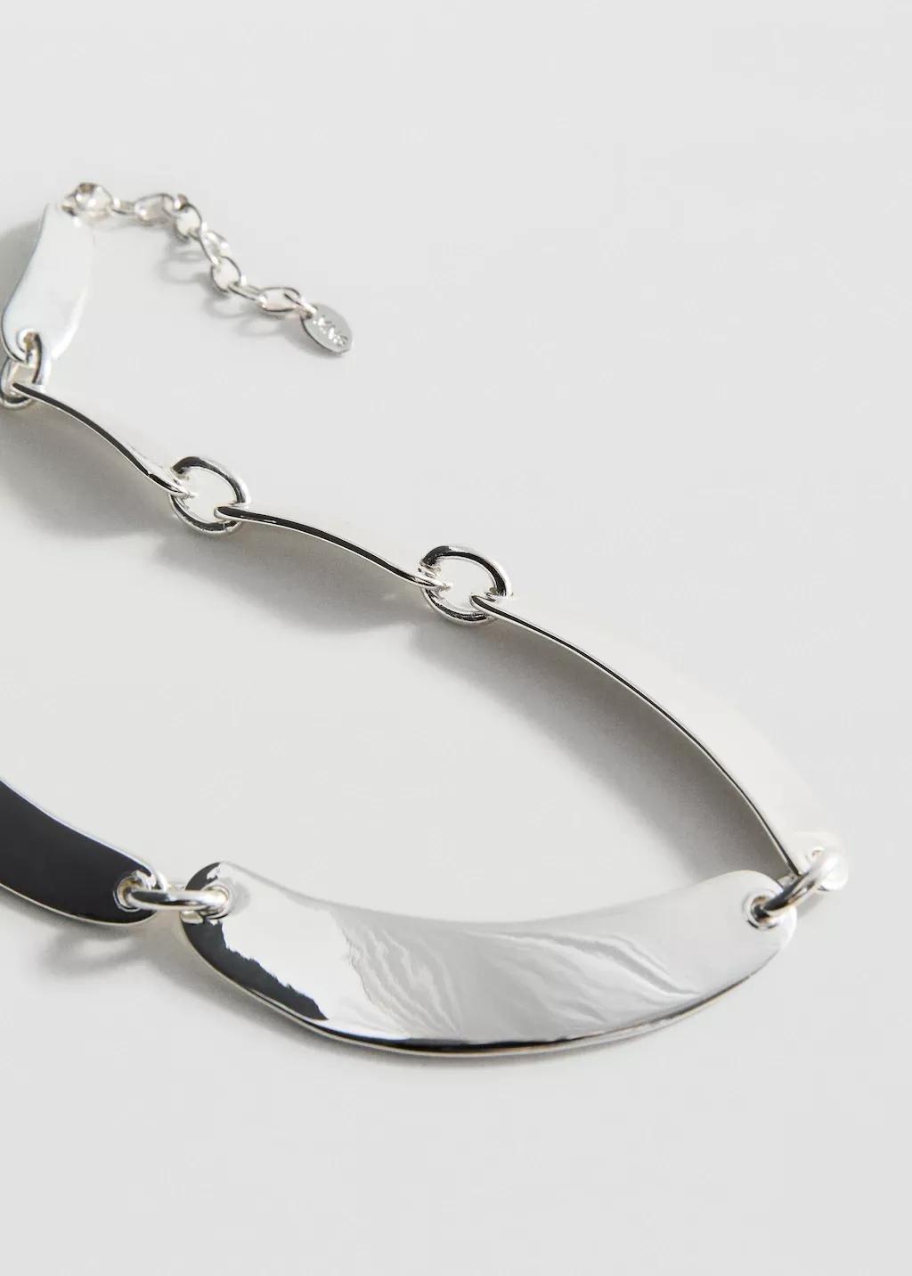 Silver Metal Plate Necklace, Silver, large image number 4