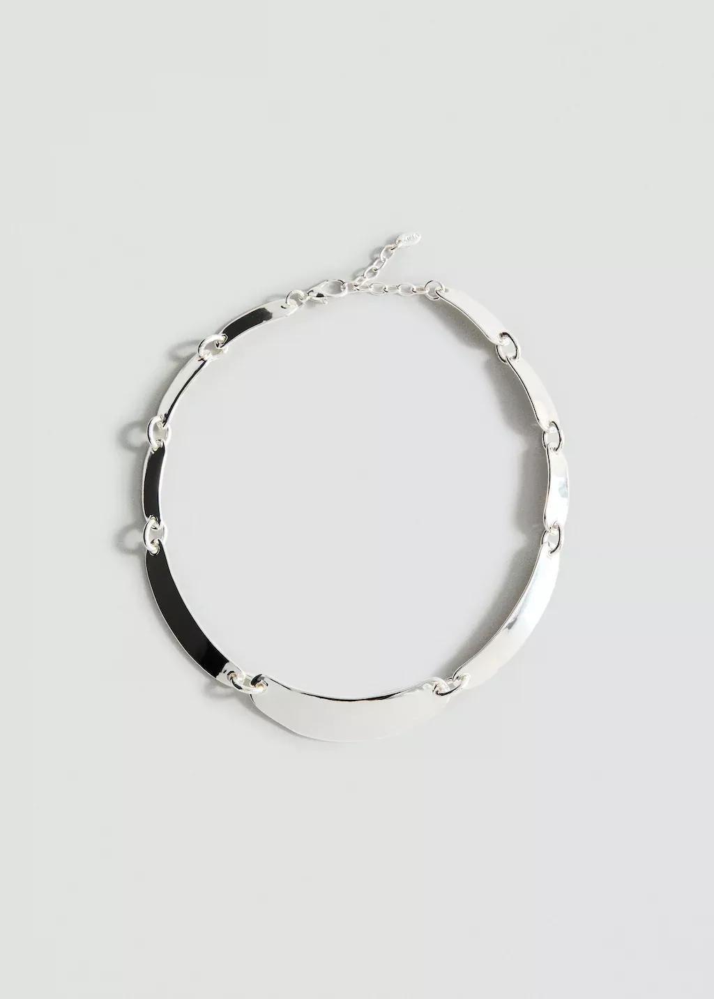Silver Metal Plate Necklace, Silver, large image number 6