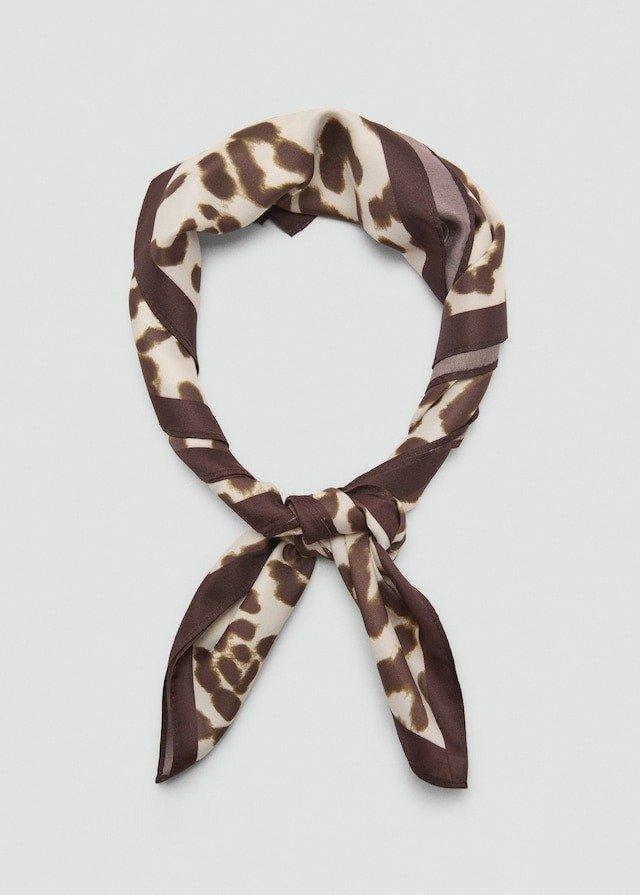 Beige Animal-Print Satin Scarf, , medium