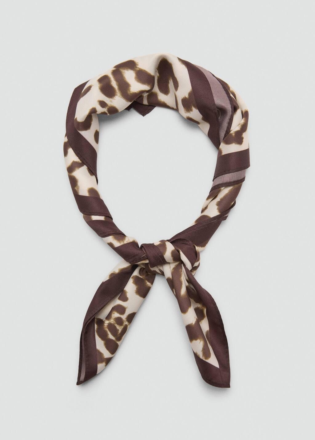 Beige Animal-Print Satin Scarf, 0201_05, large image number 3