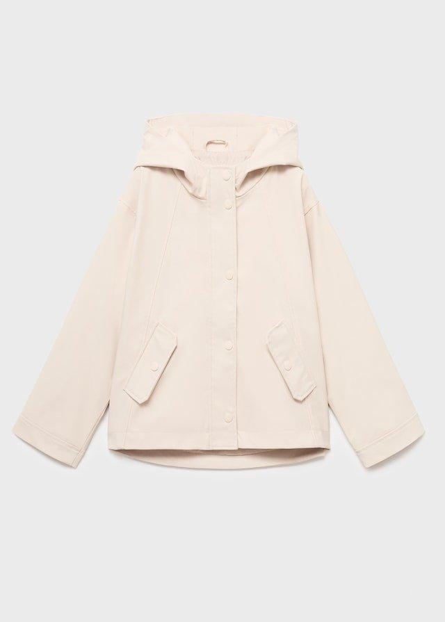 Beige Raincoat Hooded Jacket, Kids Girls, , large image number 0