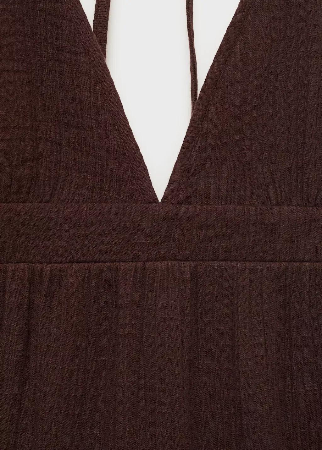 Brown V-Neck Cotton Dress, , large image number 1