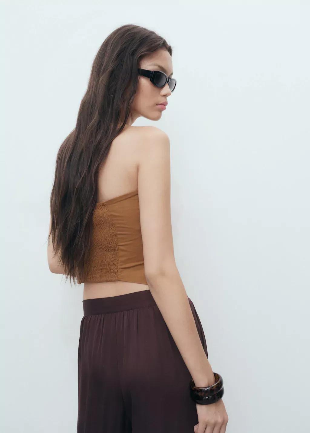 Brown Asymmetrical Strapless Top, Brown, large image number 4