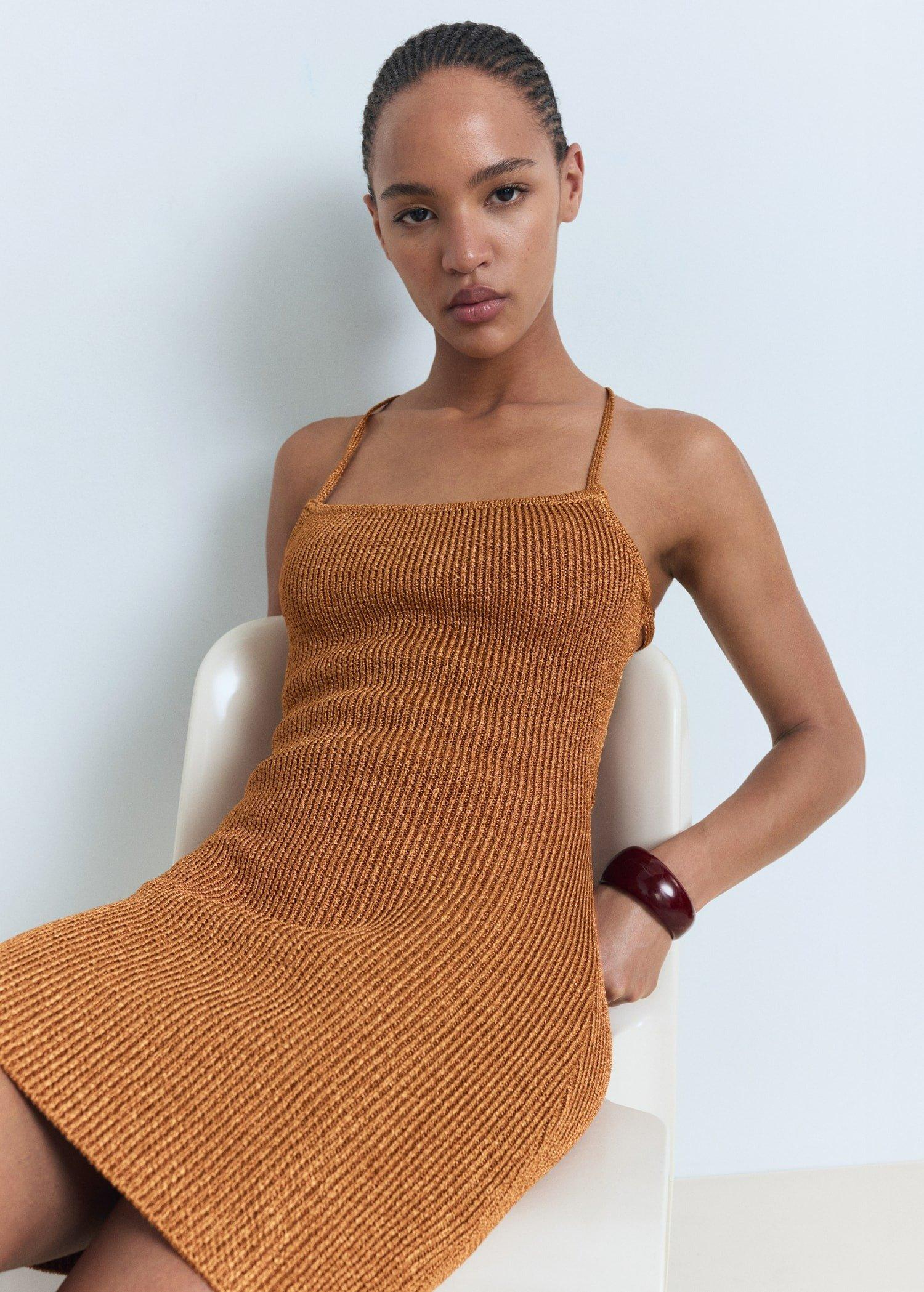 Copper Lurex Dress With Crossed Back, Rust - Copper, large image number 8