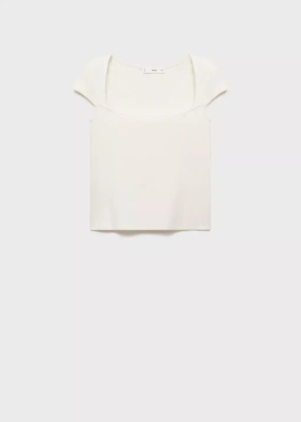 White Cotton T-Shirt With Low Neckline, , large image number 0