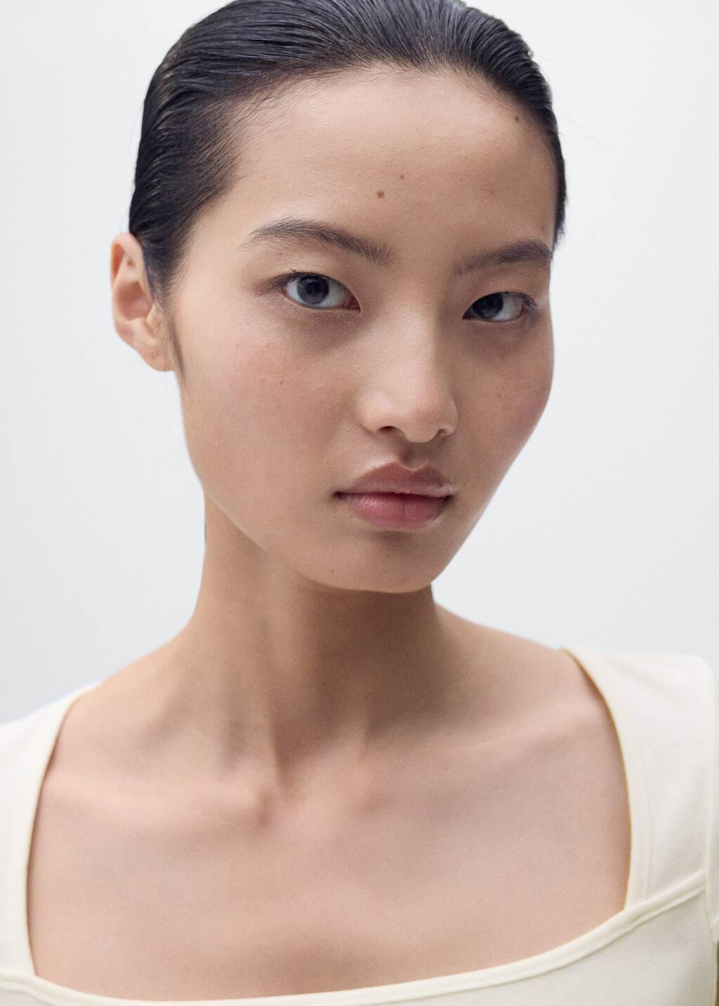 White Cotton T-Shirt With Low Neckline, Natural White, large image number 2