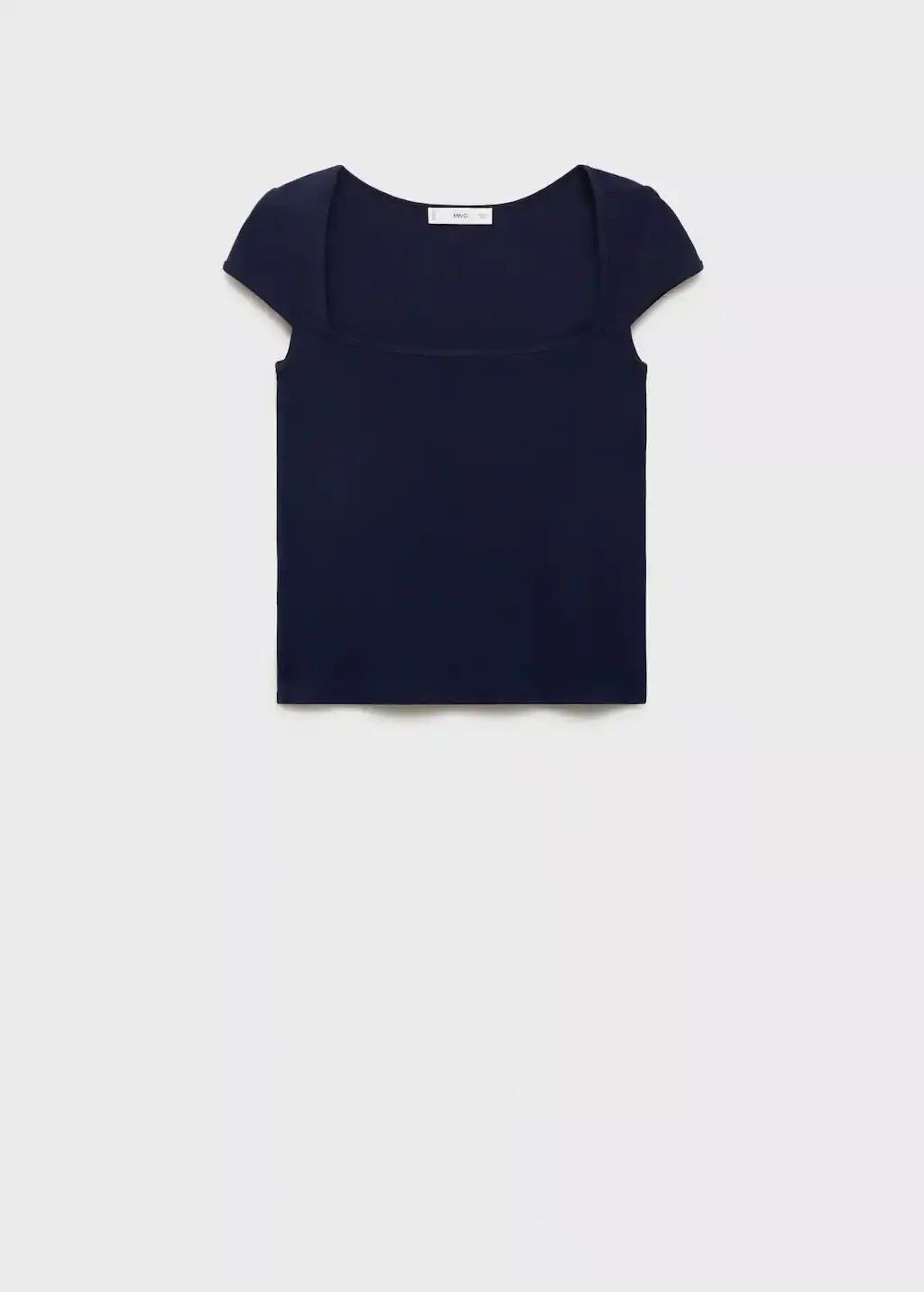 Navy Cotton T-Shirt With Low Neckline, , large image number 0