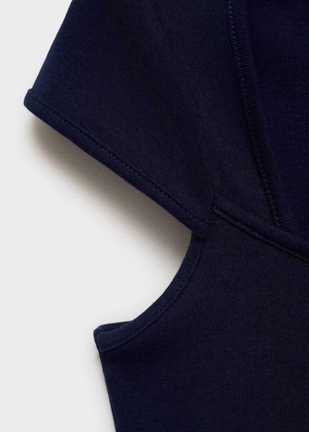 Navy Cotton T-Shirt With Low Neckline, Navy, large image number 3