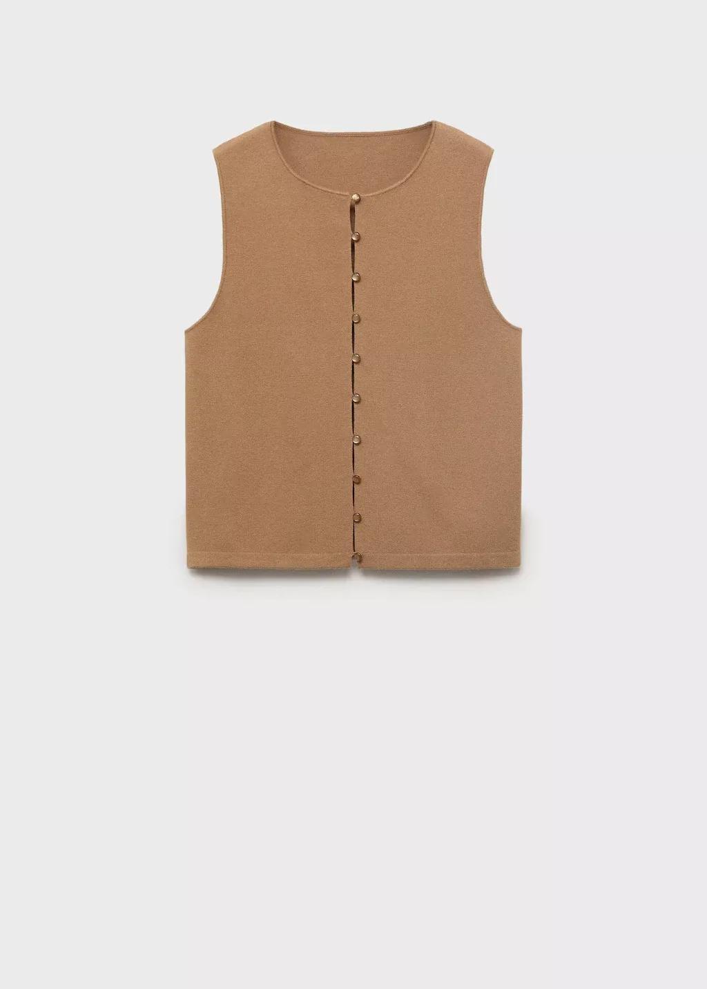BROWN Fine-knit waistcoat with buttons, , large image number 0