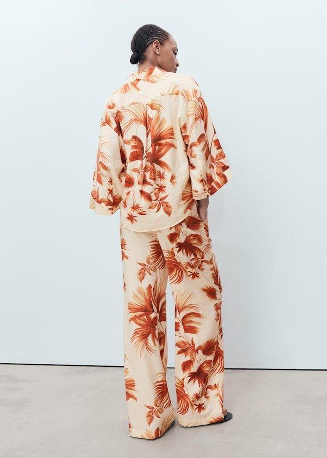 White Flowing Palm-Tree Print Trousers, Natural White, large image number 4