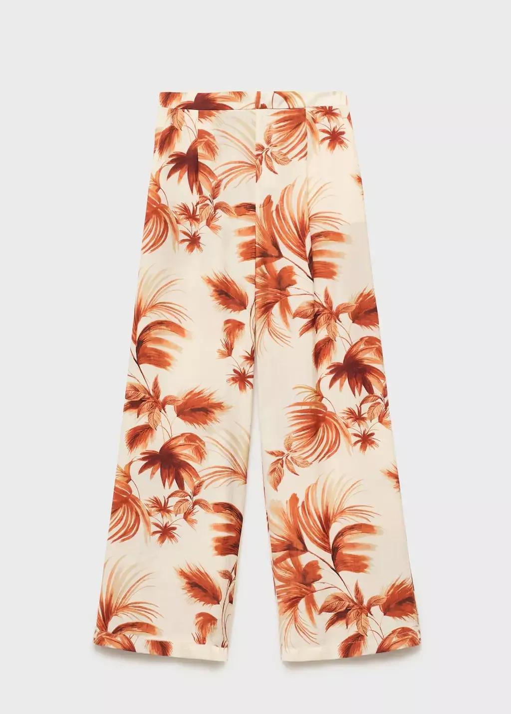 White Flowing Palm-Tree Print Trousers, Natural White, large image number 7