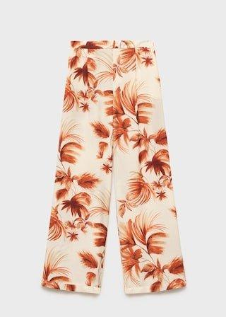 White Flowing Palm-Tree Print Trousers, Natural White, large image number 10