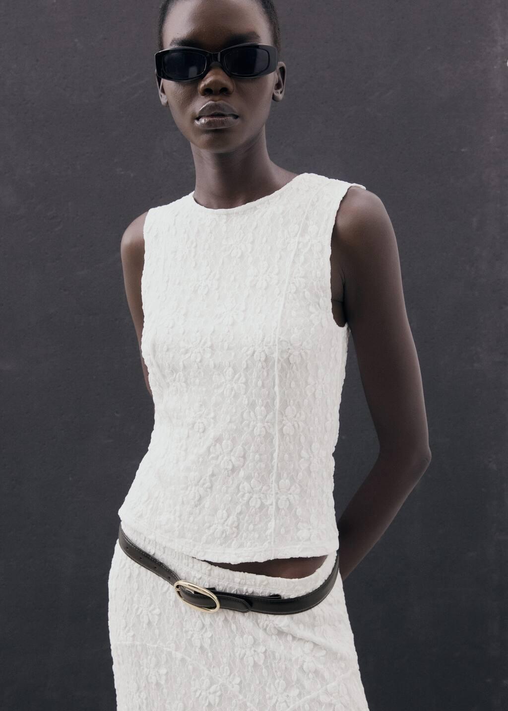 White Lace Midi Skirt, White, large image number 2