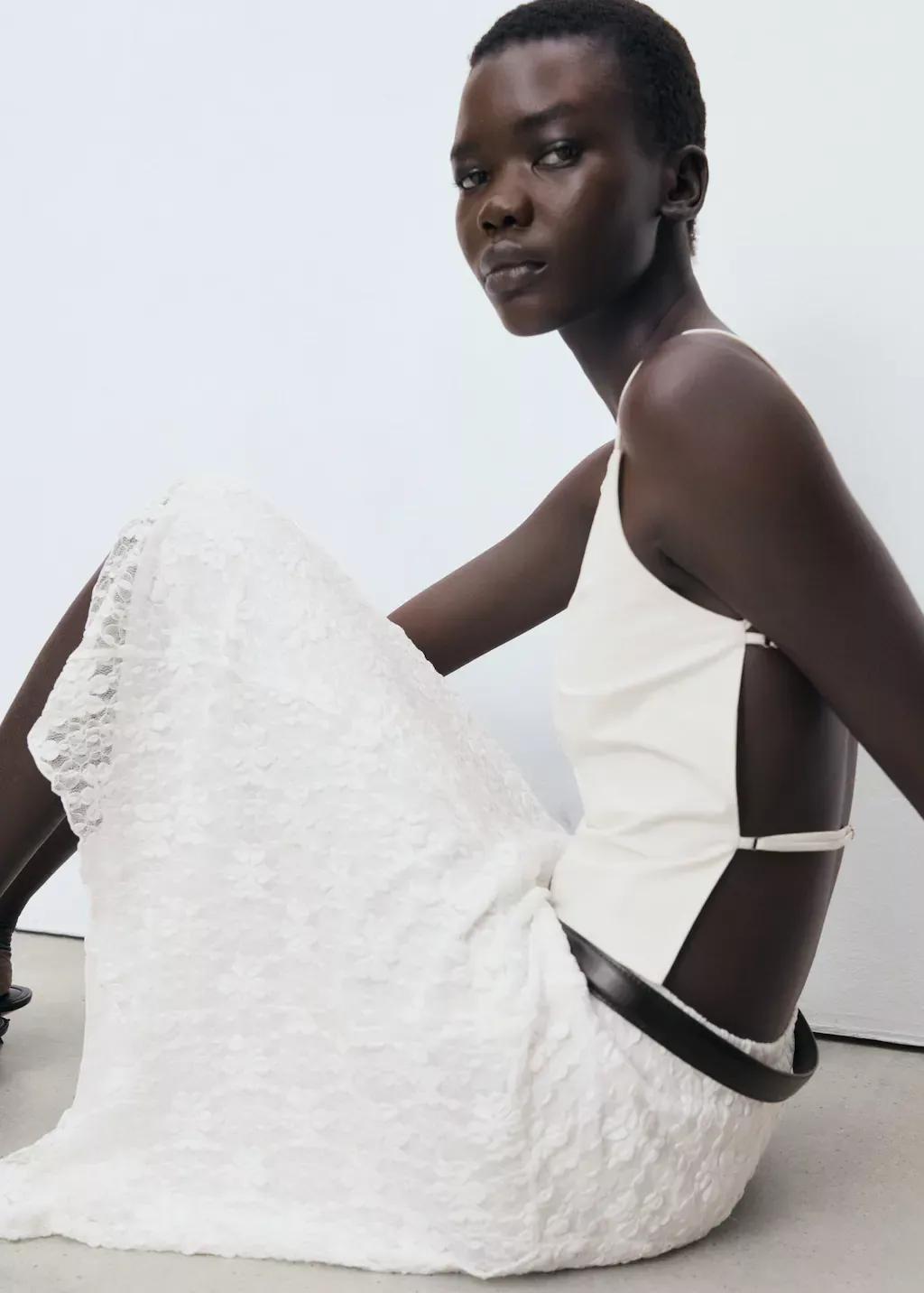 White Lace Midi Skirt, White, large image number 5