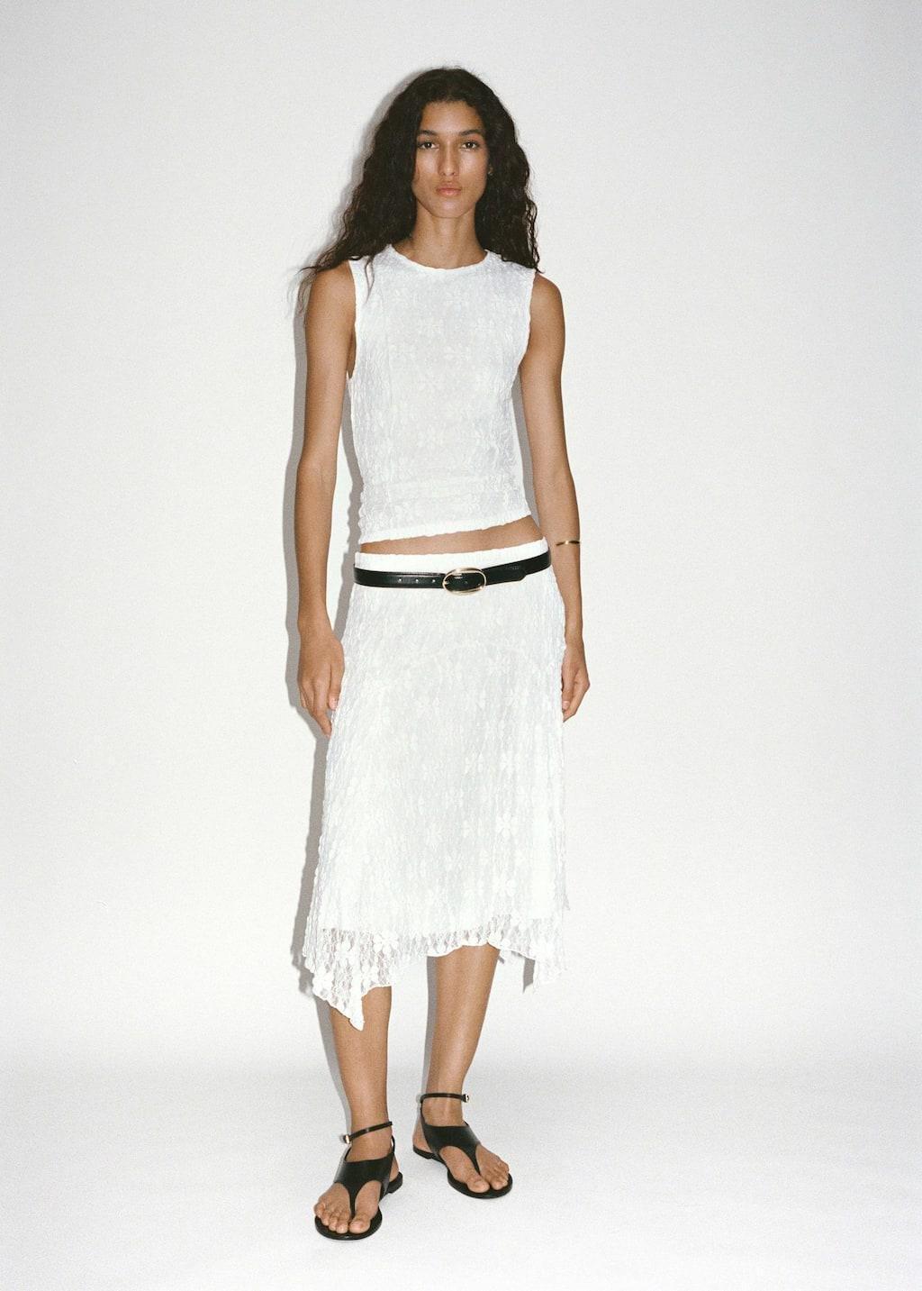 White Lace Midi Skirt, White, large image number 6