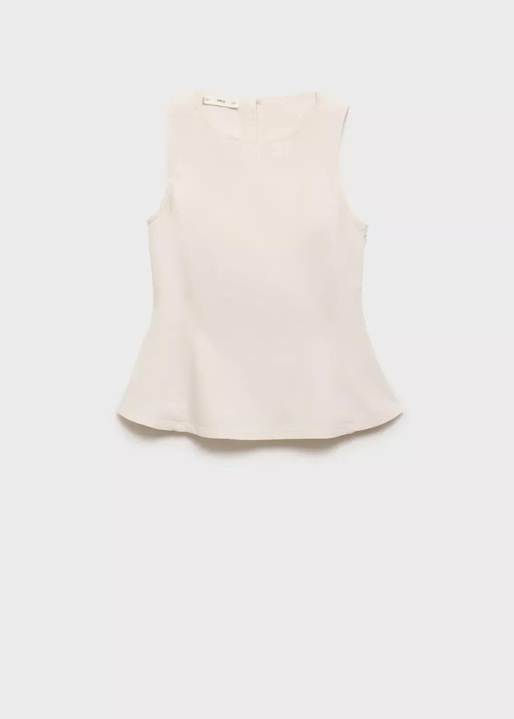 White Flared Denim Top, Natural White, medium