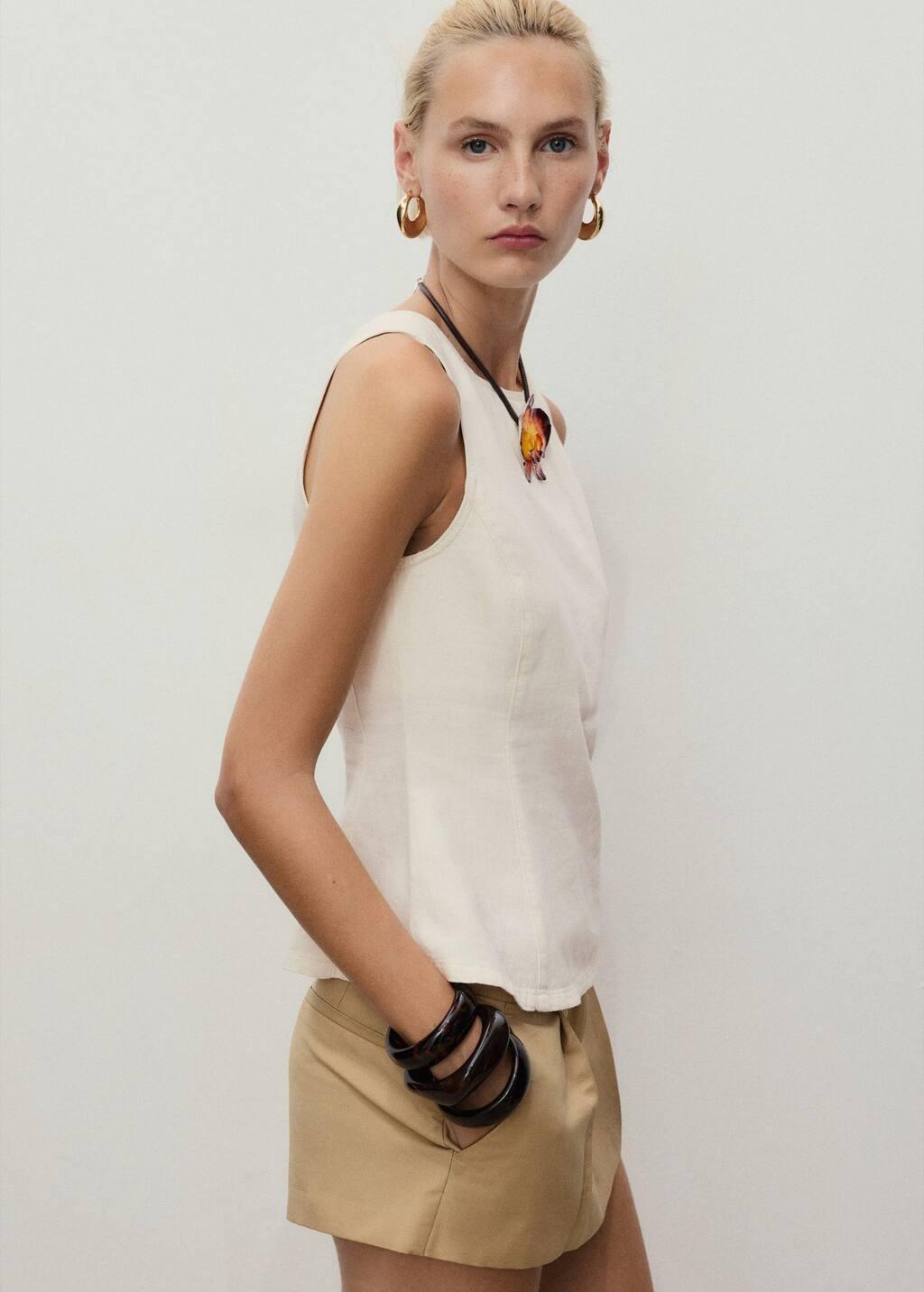 White Flared Denim Top, Natural White, large image number 3