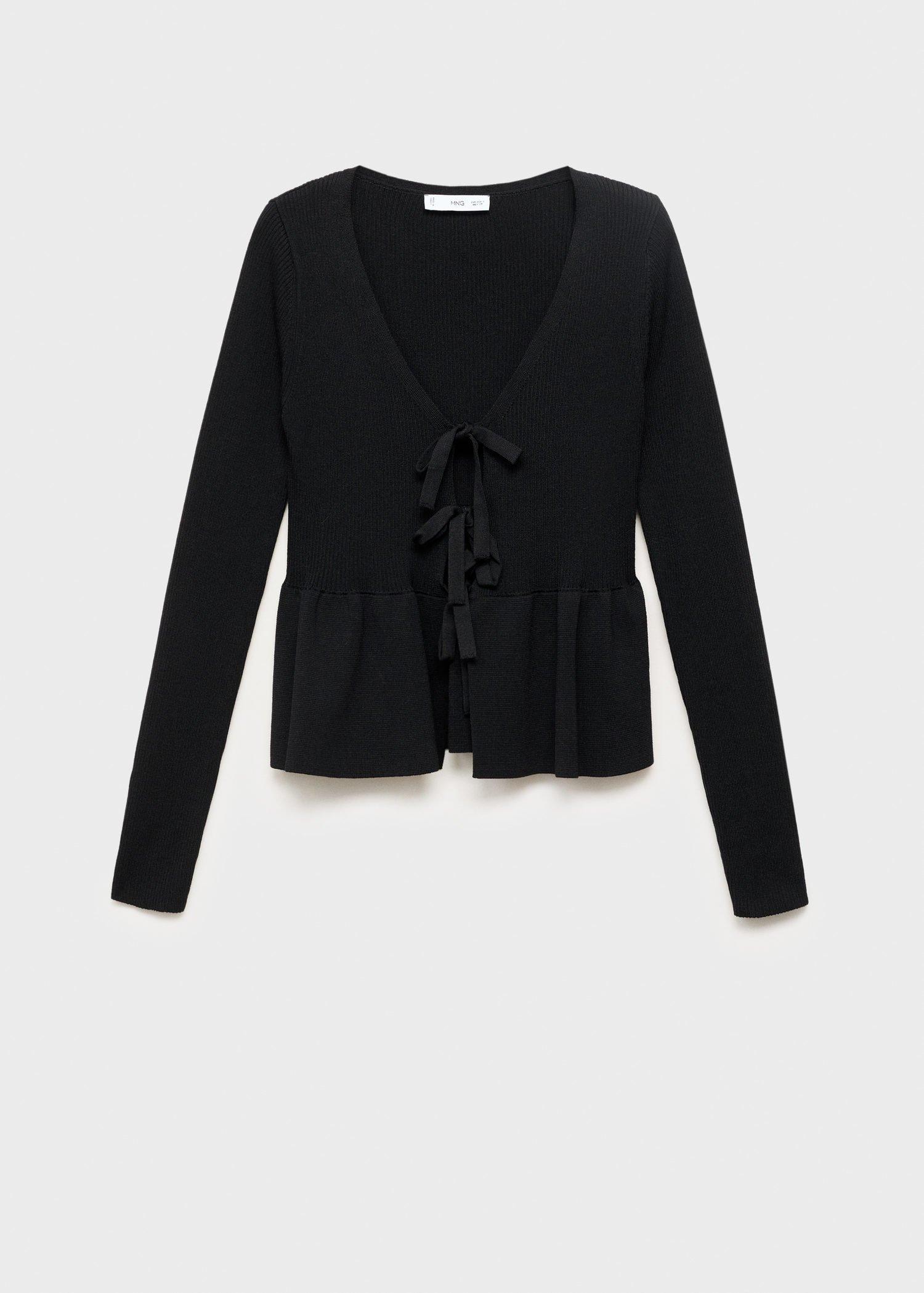 Black Knitted Cardigan With Ties, , large image number 4