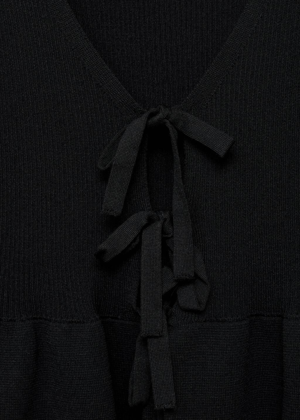 Black Knitted Cardigan With Ties, Black, large image number 5